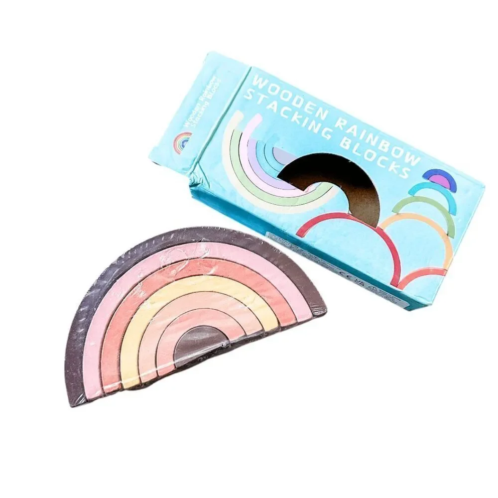 Brand New Wooden Rainbow Stacking Toy, Small Size Wooden Rainbow Stacker, 7pcs B